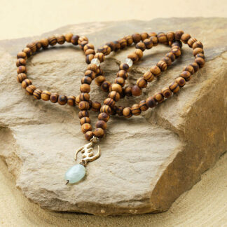 Aquamarine Gye Nyame Rosewood Mala