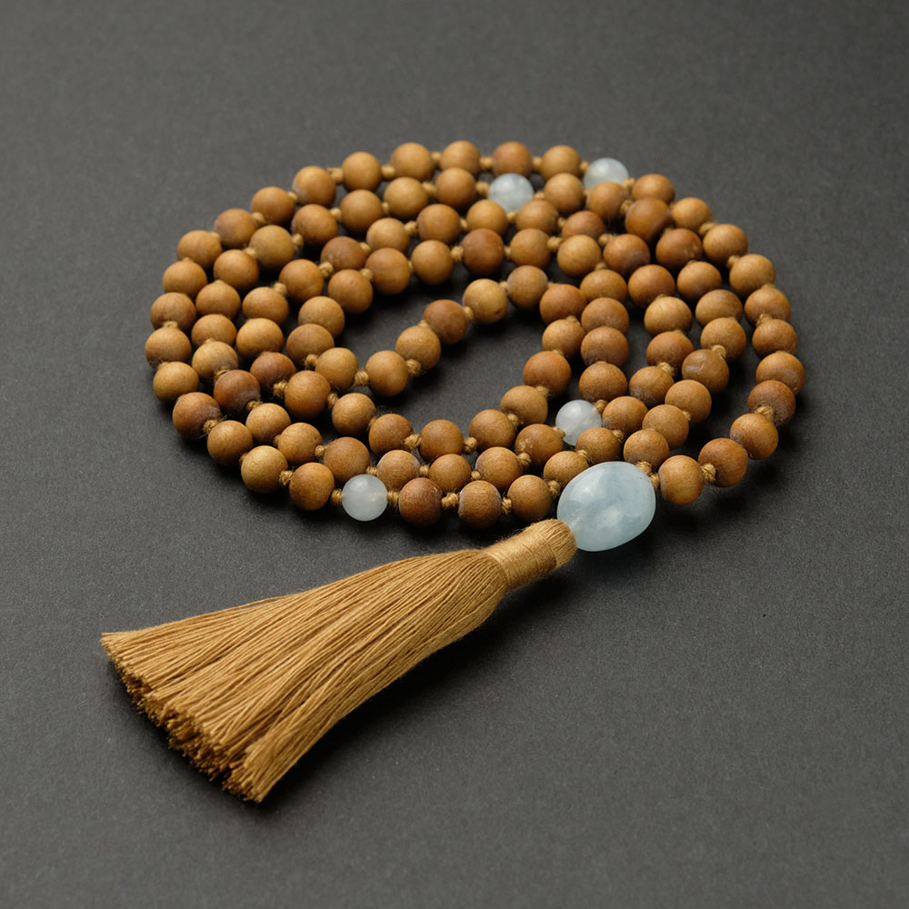 Sandalwood Mala with Aquamarine